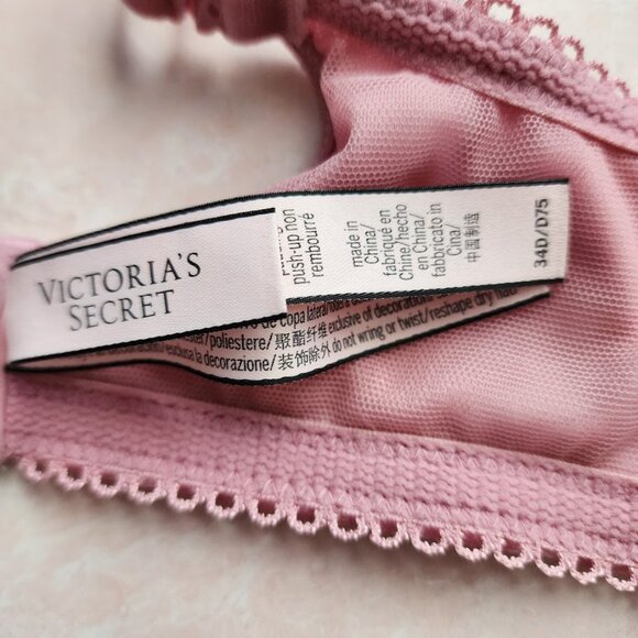 VICTORIA'S SECRET Dream Angels Lace Velvet Push Up Bra Pink 34D Y2K soft girl - Picture 9 of 9